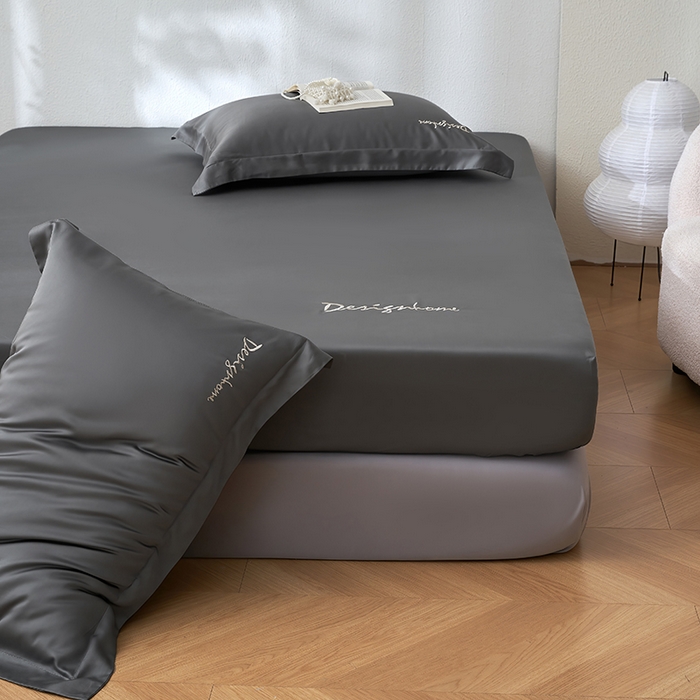 91家纺网 家纺一手货源 找家纺 黛舒家居 2025新款60S兰精天丝纯色简绣单床笠 玄灰