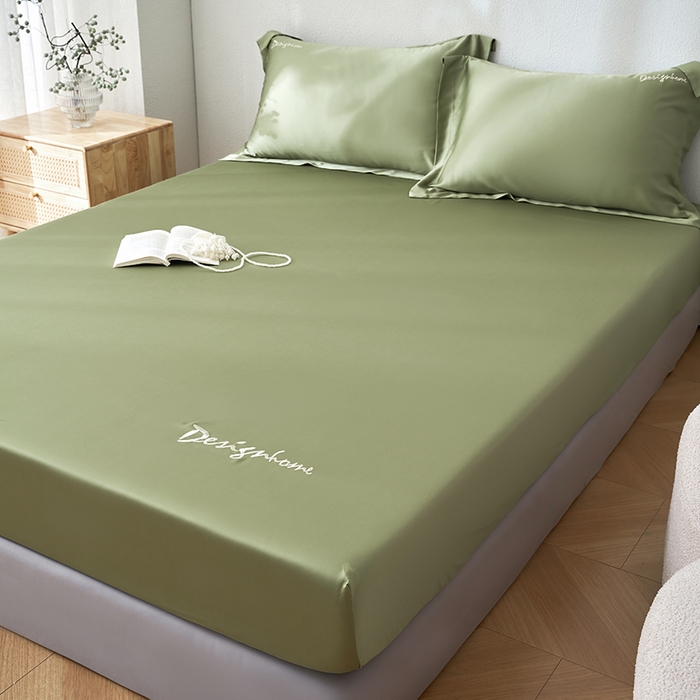 91家纺网 家纺一手货源 找家纺 黛舒家居 2025新款60S兰精天丝纯色简绣单床笠 松绿