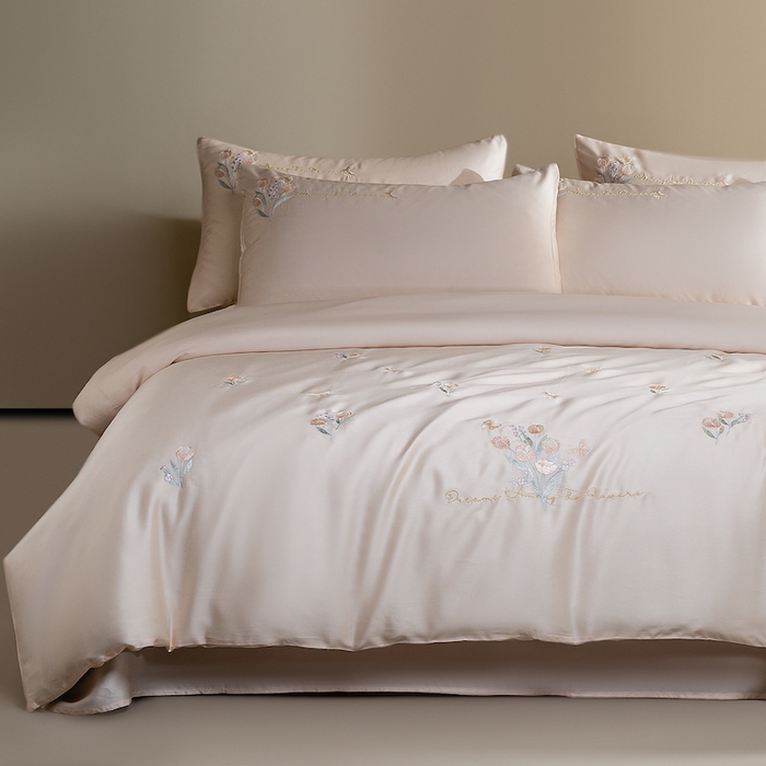 91家纺网 家纺一手货源 找家纺 千朵森 2025新款60S奥地利兰精天丝四件套-春满郁金香 郁金香金