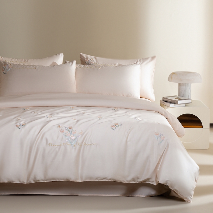 91家纺网 家纺一手货源 找家纺 千朵森 2025新款60S奥地利兰精天丝四件套-春满郁金香 郁金香金