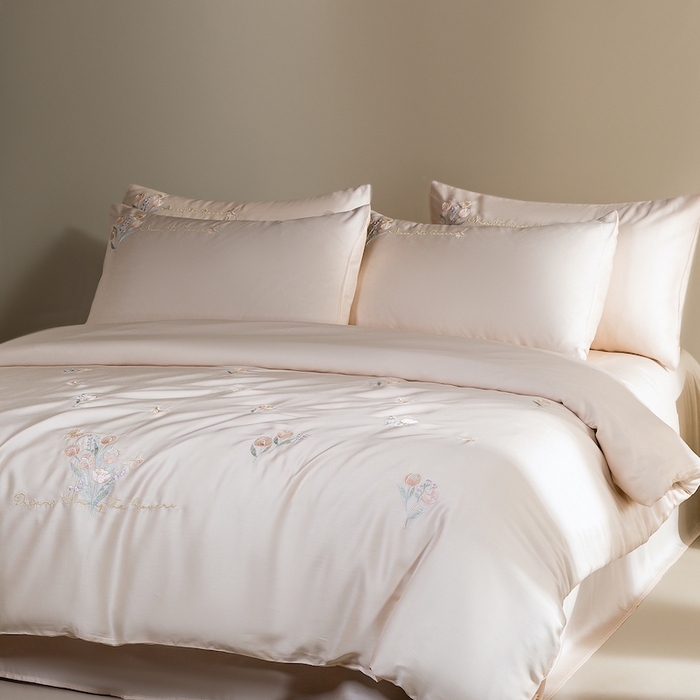 91家纺网 家纺一手货源 找家纺 千朵森 2025新款60S奥地利兰精天丝四件套-春满郁金香 郁金香金