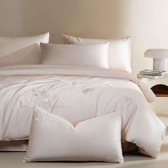 91家纺网 家纺一手货源 找家纺 千朵森 2025新款60S奥地利兰精天丝四件套-春满郁金香 郁金香金