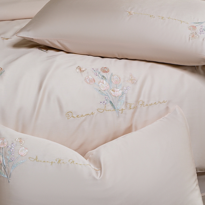 91家纺网 家纺一手货源 找家纺 千朵森 2025新款60S奥地利兰精天丝四件套-春满郁金香 郁金香金