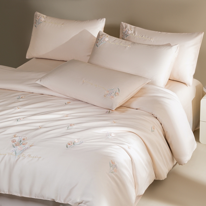 91家纺网 家纺一手货源 找家纺 千朵森 2025新款60S奥地利兰精天丝四件套-春满郁金香 郁金香金