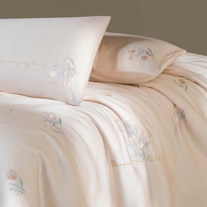 91家纺网 家纺一手货源 找家纺 千朵森 2025新款60S奥地利兰精天丝四件套-春满郁金香 郁金香金