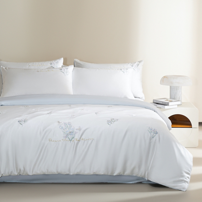 91家纺网 家纺一手货源 找家纺 千朵森 2025新款60S奥地利兰精天丝四件套-春满郁金香 郁金香蓝