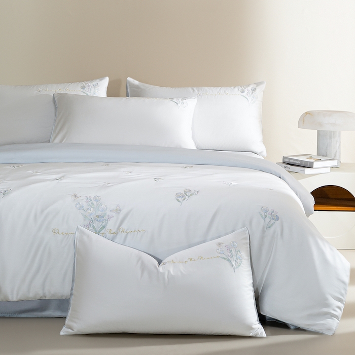 91家纺网 家纺一手货源 找家纺 千朵森 2025新款60S奥地利兰精天丝四件套-春满郁金香 郁金香蓝