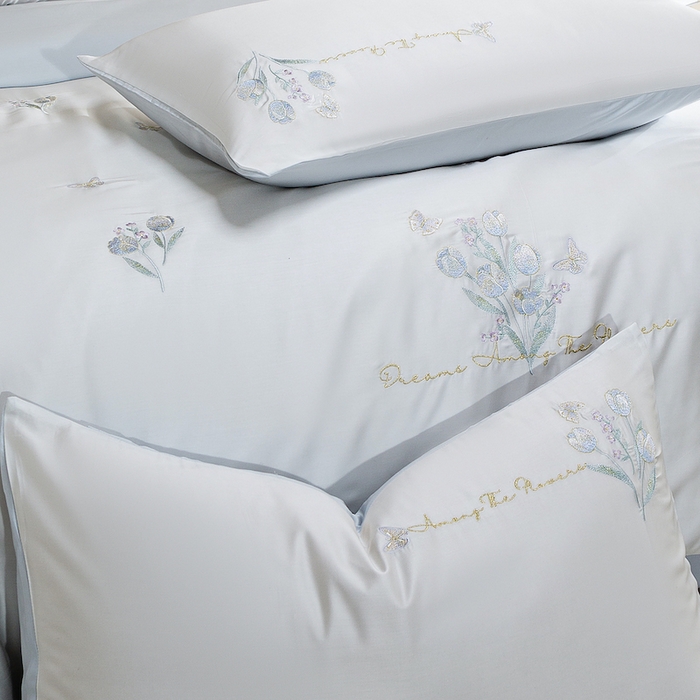 91家纺网 家纺一手货源 找家纺 千朵森 2025新款60S奥地利兰精天丝四件套-春满郁金香 郁金香蓝