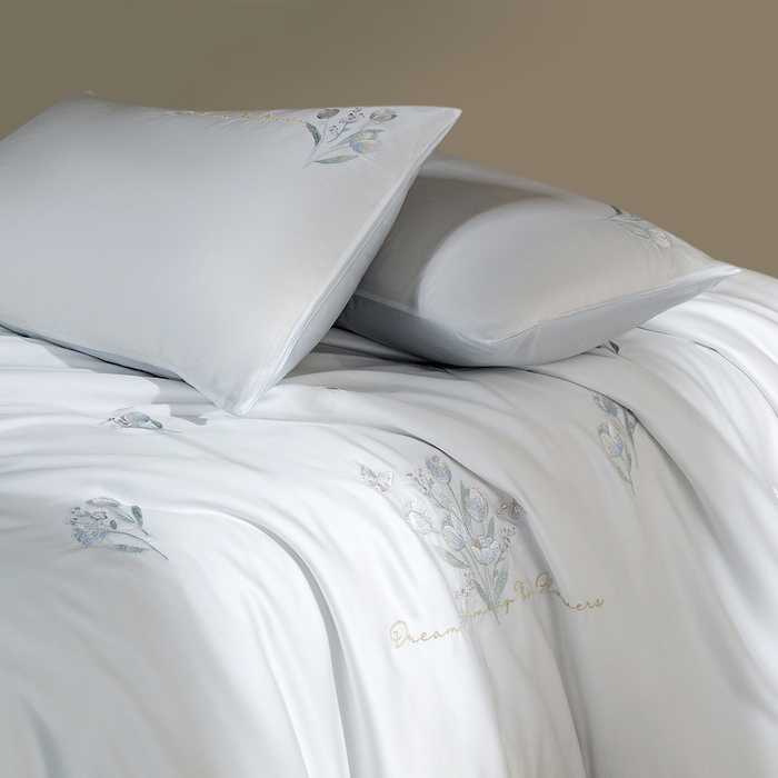 91家纺网 家纺一手货源 找家纺 千朵森 2025新款60S奥地利兰精天丝四件套-春满郁金香 郁金香蓝