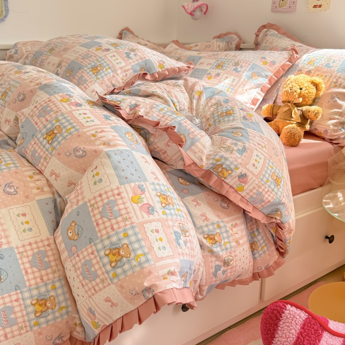 91家纺网 家纺一手货源 找家纺 （总）呗旺鹿 2025新款双层纱韩式荷叶边款四件套