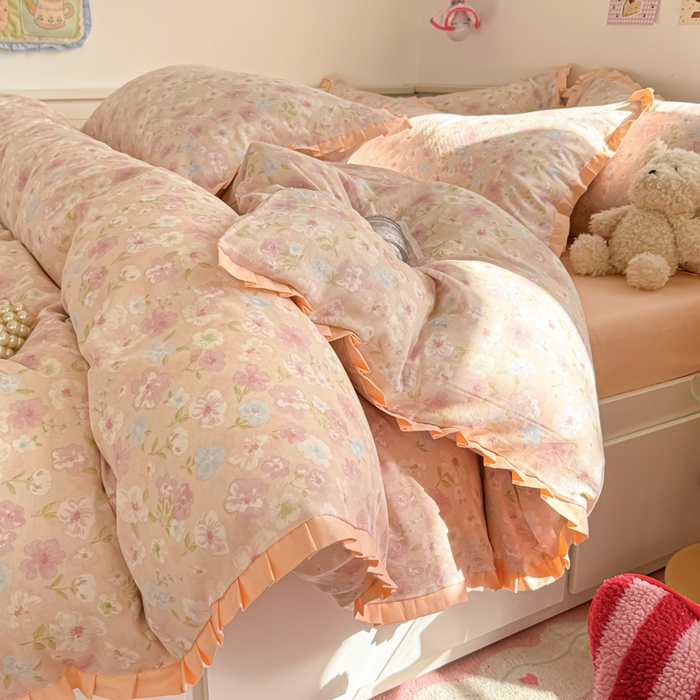 91家纺网 家纺一手货源 找家纺 （总）呗旺鹿 2025新款双层纱韩式荷叶边款四件套