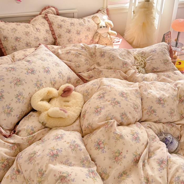 91家纺网 家纺一手货源 找家纺 （总）呗旺鹿 2025新款双层纱韩式荷叶边款四件套