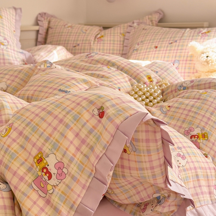 91家纺网 家纺一手货源 找家纺 呗旺鹿 2025新款双层纱韩式荷叶边款四件套 乐事KT