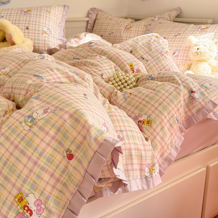 91家纺网 家纺一手货源 找家纺 呗旺鹿 2025新款双层纱韩式荷叶边款四件套 乐事KT