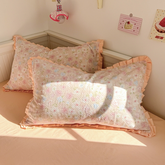 91家纺网 家纺一手货源 找家纺 呗旺鹿 2025新款双层纱韩式荷叶边款四件套 清桃