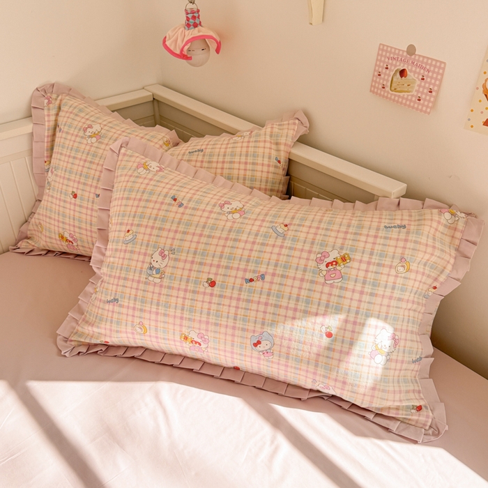 91家纺网 家纺一手货源 找家纺 呗旺鹿 2025新款双层纱韩式荷叶边款四件套 乐事KT