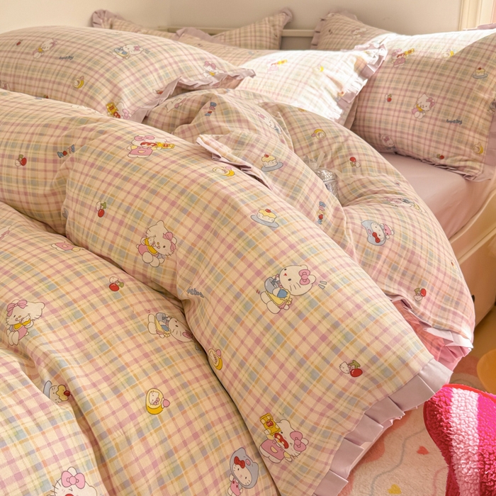 91家纺网 家纺一手货源 找家纺 呗旺鹿 2025新款双层纱韩式荷叶边款四件套 乐事KT