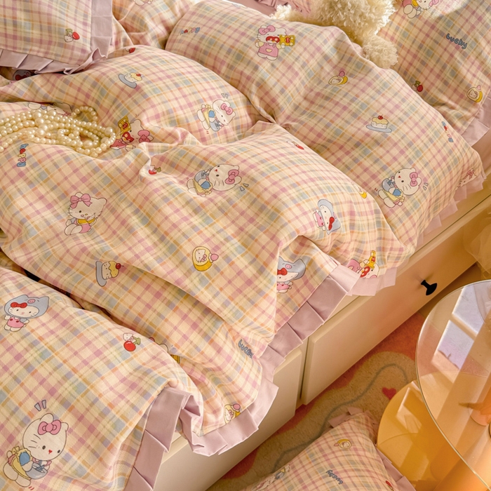 91家纺网 家纺一手货源 找家纺 呗旺鹿 2025新款双层纱韩式荷叶边款四件套 乐事KT