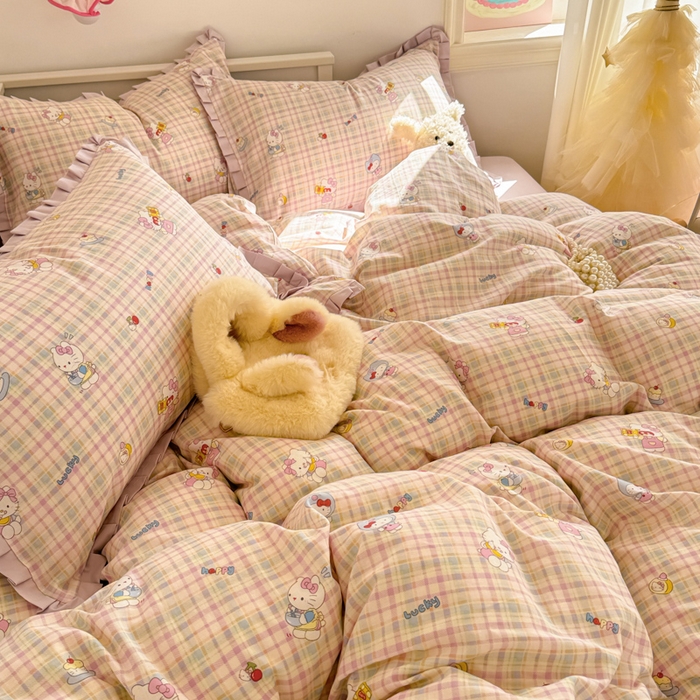 91家纺网 家纺一手货源 找家纺 呗旺鹿 2025新款双层纱韩式荷叶边款四件套 乐事KT