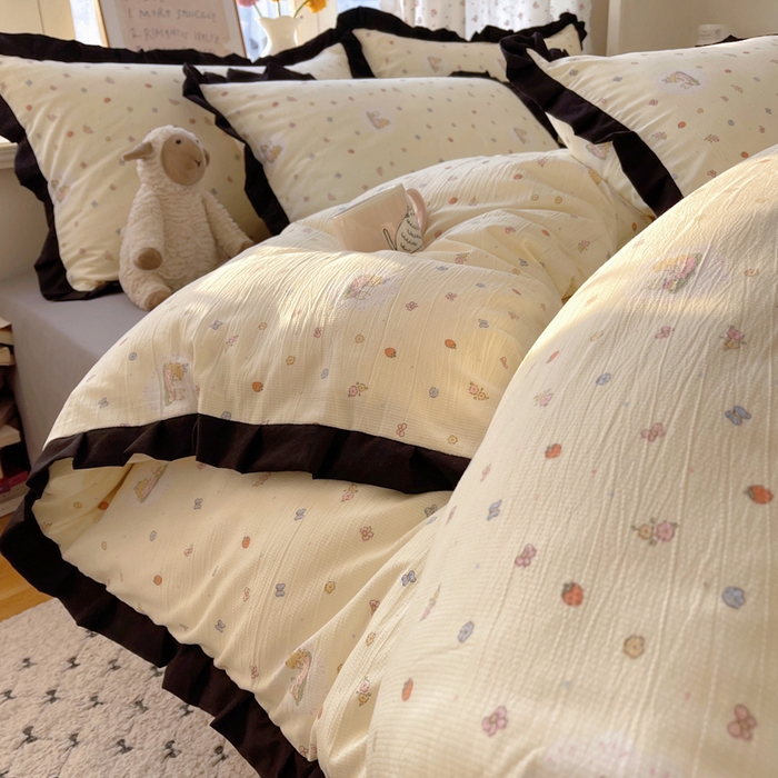 91家纺网 家纺一手货源 找家纺 红嘴企鹅 2025新款双层纱水洗棉赫本风四件套 赫本风-丛林生活