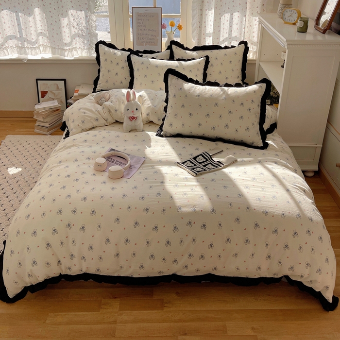 91家纺网 家纺一手货源 找家纺 红嘴企鹅 2025新款双层纱水洗棉赫本风四件套 赫本风-抱抱熊