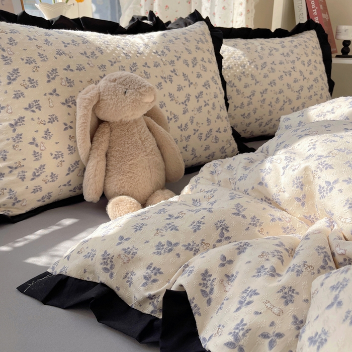 91家纺网 家纺一手货源 找家纺 红嘴企鹅 2025新款双层纱水洗棉赫本风四件套 赫本风-乖乖兔