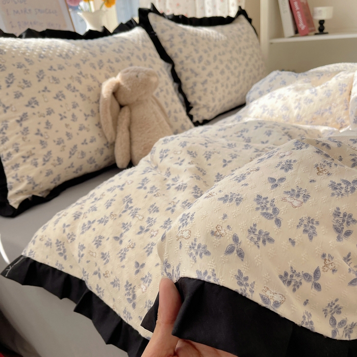 91家纺网 家纺一手货源 找家纺 红嘴企鹅 2025新款双层纱水洗棉赫本风四件套 赫本风-乖乖兔