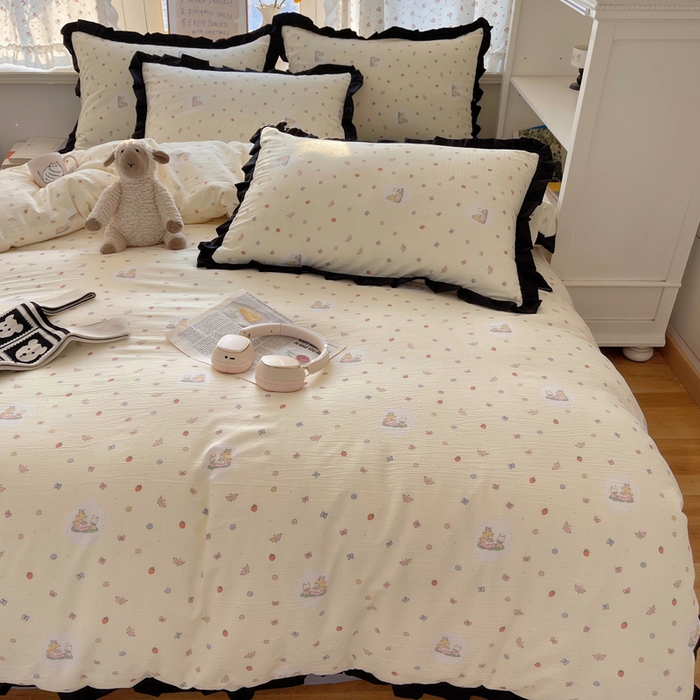 91家纺网 家纺一手货源 找家纺 红嘴企鹅 2025新款双层纱水洗棉赫本风四件套 赫本风-丛林生活