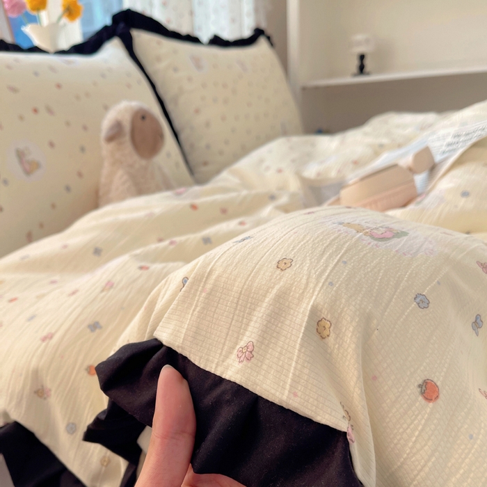 91家纺网 家纺一手货源 找家纺 红嘴企鹅 2025新款双层纱水洗棉赫本风四件套 赫本风-丛林生活