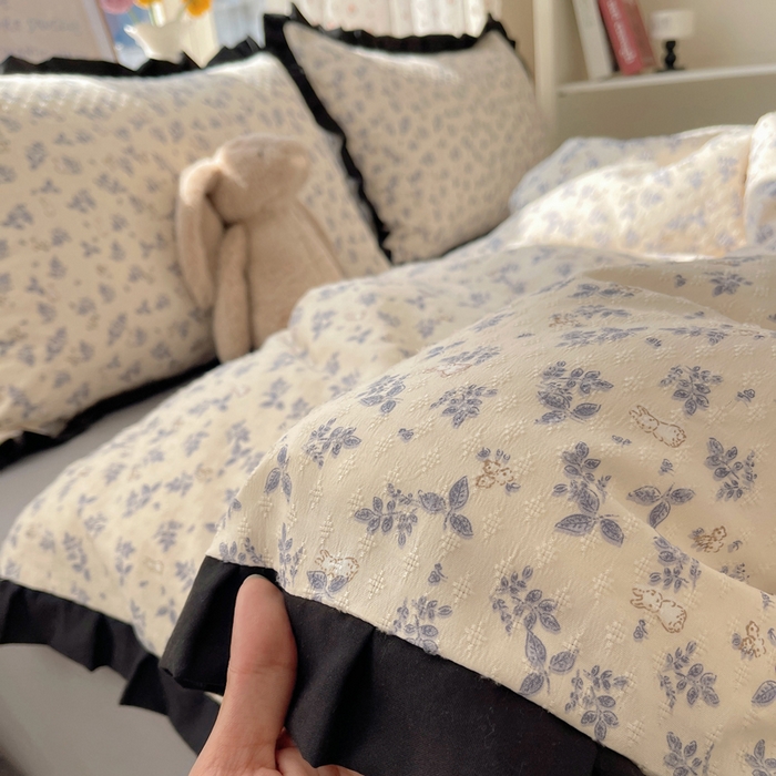 91家纺网 家纺一手货源 找家纺 红嘴企鹅 2025新款双层纱水洗棉赫本风四件套 赫本风-乖乖兔