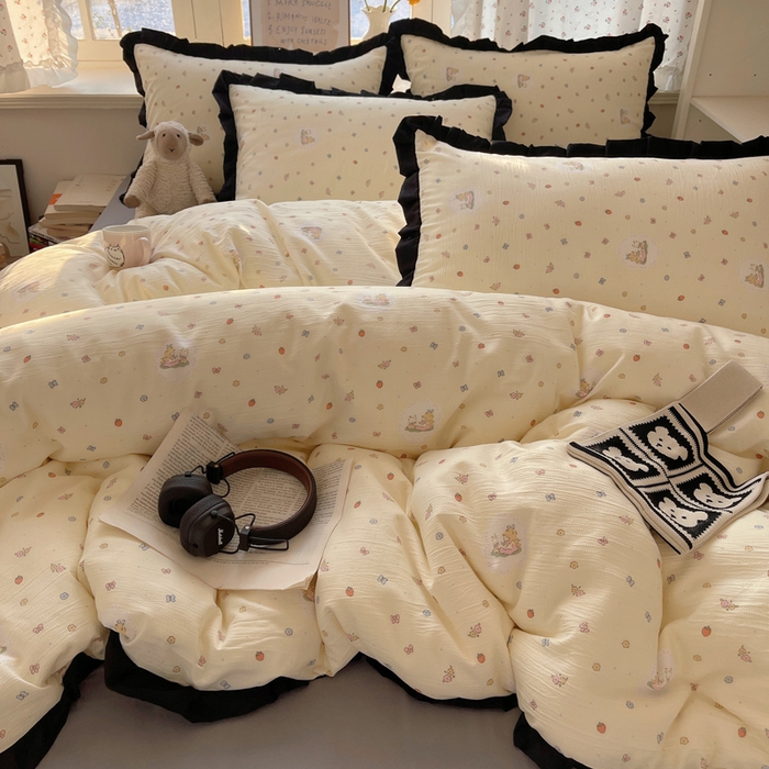 91家纺网 家纺一手货源 找家纺 红嘴企鹅 2025新款双层纱水洗棉赫本风四件套 赫本风-丛林生活