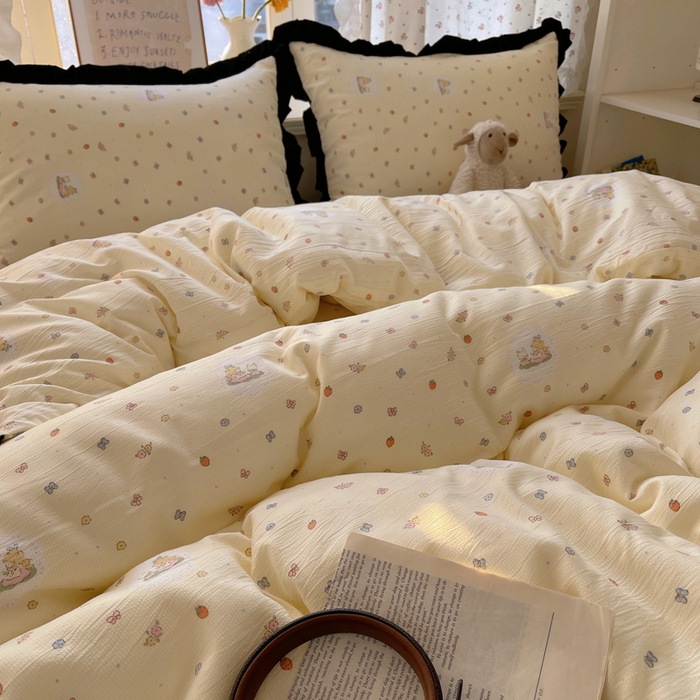 91家纺网 家纺一手货源 找家纺 红嘴企鹅 2025新款双层纱水洗棉赫本风四件套 赫本风-丛林生活