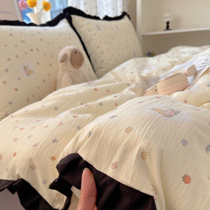 91家纺网 家纺一手货源 找家纺 红嘴企鹅 2025新款双层纱水洗棉赫本风四件套 赫本风-丛林生活