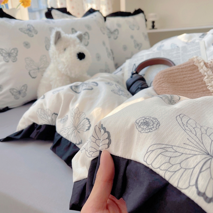 91家纺网 家纺一手货源 找家纺 红嘴企鹅 2025新款双层纱水洗棉赫本风四件套 赫本风-蝴蝶