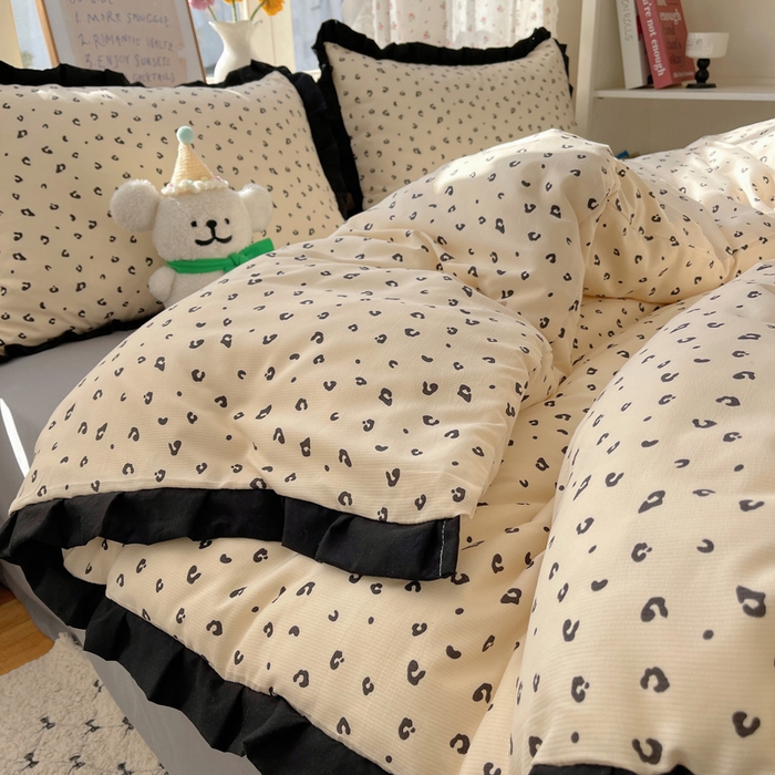 91家纺网 家纺一手货源 找家纺 红嘴企鹅 2025新款双层纱水洗棉赫本风四件套 赫本风-豹纹