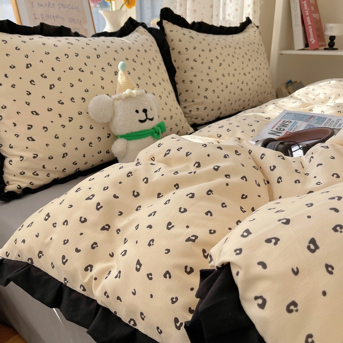 91家纺网 家纺一手货源 找家纺 红嘴企鹅 2025新款双层纱水洗棉赫本风四件套 赫本风-豹纹