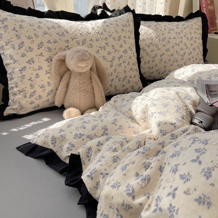 91家纺网 家纺一手货源 找家纺 红嘴企鹅 2025新款双层纱水洗棉赫本风四件套 赫本风-乖乖兔