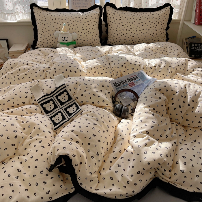 91家纺网 家纺一手货源 找家纺 红嘴企鹅 2025新款双层纱水洗棉赫本风四件套 赫本风-豹纹