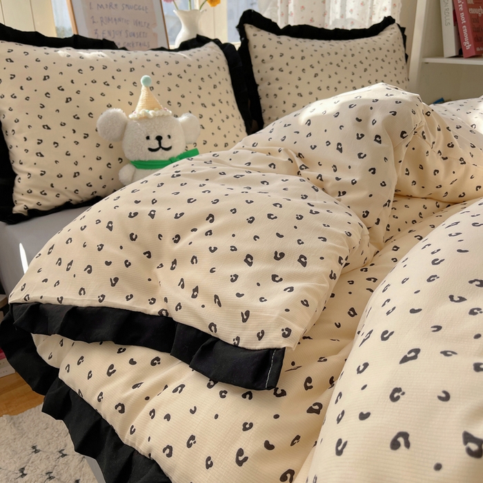 91家纺网 家纺一手货源 找家纺 红嘴企鹅 2025新款双层纱水洗棉赫本风四件套 赫本风-豹纹