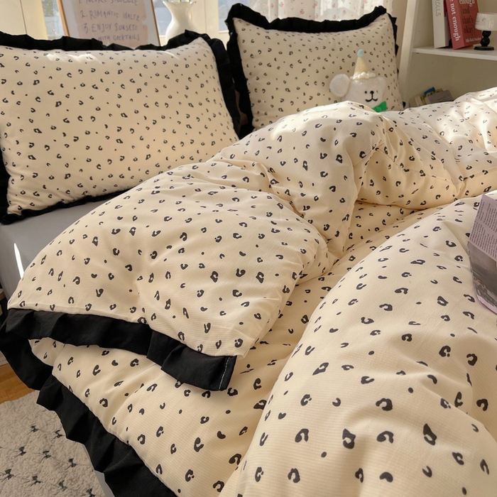 91家纺网 家纺一手货源 找家纺 红嘴企鹅 2025新款双层纱水洗棉赫本风四件套 赫本风-豹纹