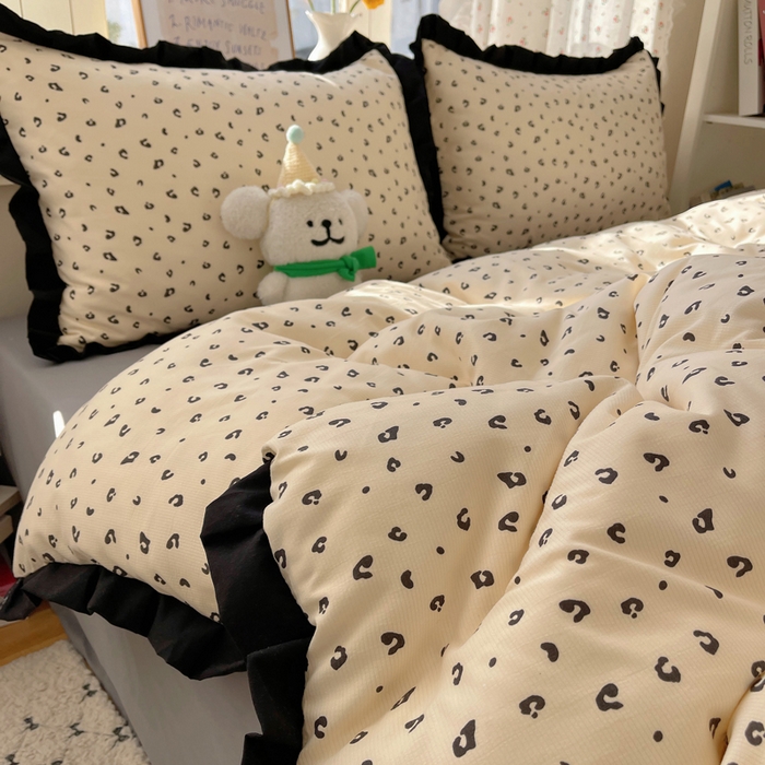 91家纺网 家纺一手货源 找家纺 红嘴企鹅 2025新款双层纱水洗棉赫本风四件套 赫本风-豹纹