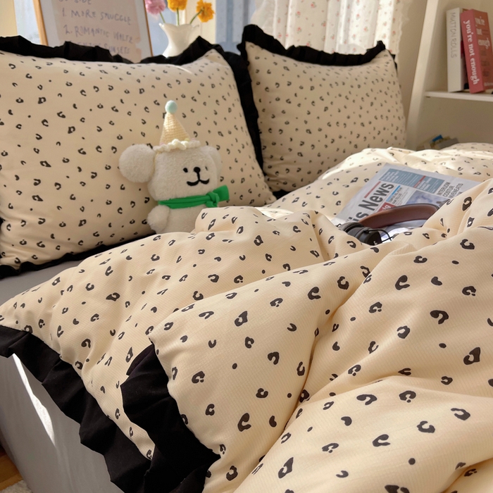 91家纺网 家纺一手货源 找家纺 红嘴企鹅 2025新款双层纱水洗棉赫本风四件套 赫本风-豹纹