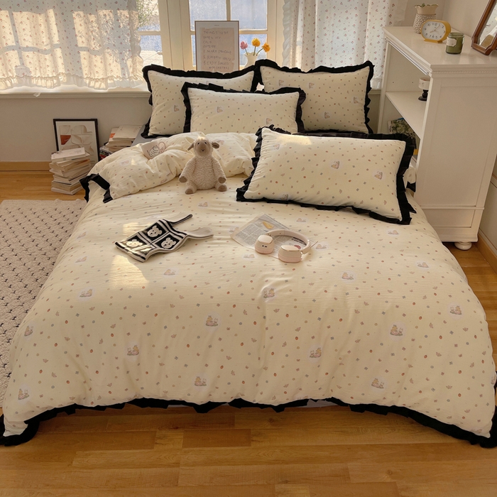 91家纺网 家纺一手货源 找家纺 红嘴企鹅 2025新款双层纱水洗棉赫本风四件套 赫本风-丛林生活