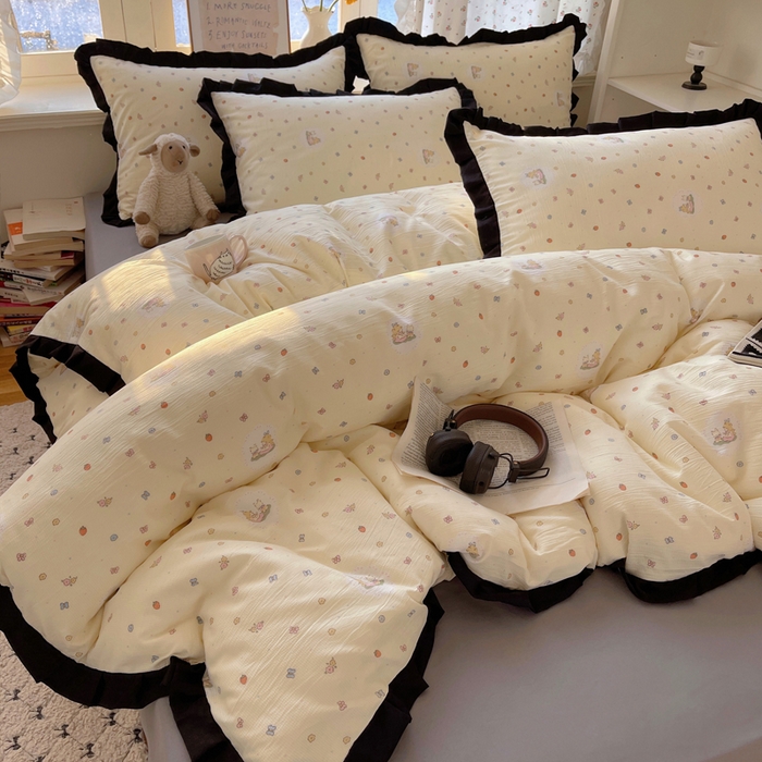 91家纺网 家纺一手货源 找家纺 红嘴企鹅 2025新款双层纱水洗棉赫本风四件套 赫本风-丛林生活