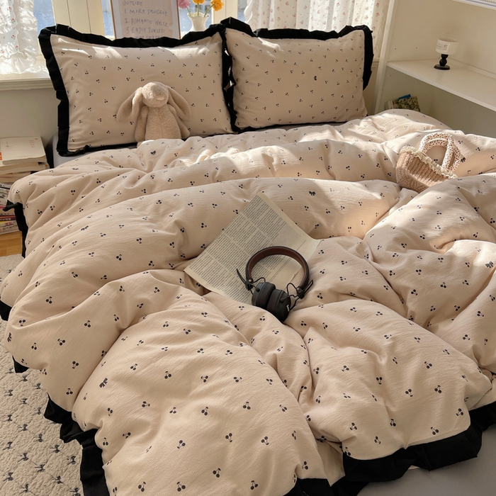 91家纺网 家纺一手货源 找家纺 红嘴企鹅 2025新款双层纱水洗棉赫本风四件套 赫本风-樱桃