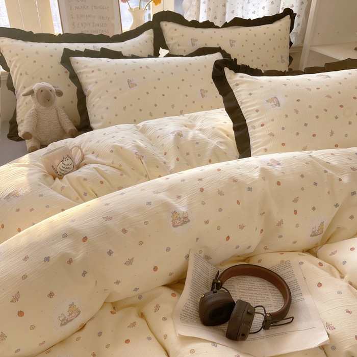 91家纺网 家纺一手货源 找家纺 红嘴企鹅 2025新款双层纱水洗棉赫本风四件套 赫本风-丛林生活