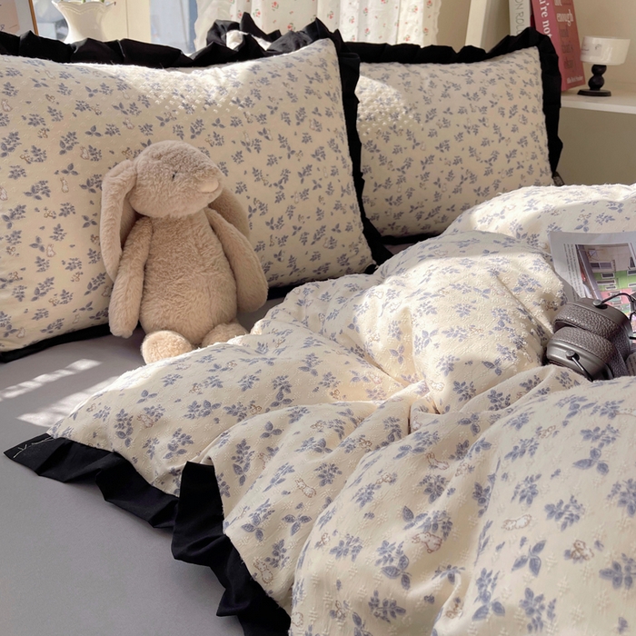 91家纺网 家纺一手货源 找家纺 红嘴企鹅 2025新款双层纱水洗棉赫本风四件套 赫本风-乖乖兔