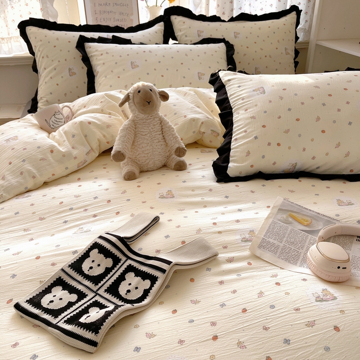 91家纺网 家纺一手货源 找家纺 红嘴企鹅 2025新款双层纱水洗棉赫本风四件套 赫本风-丛林生活