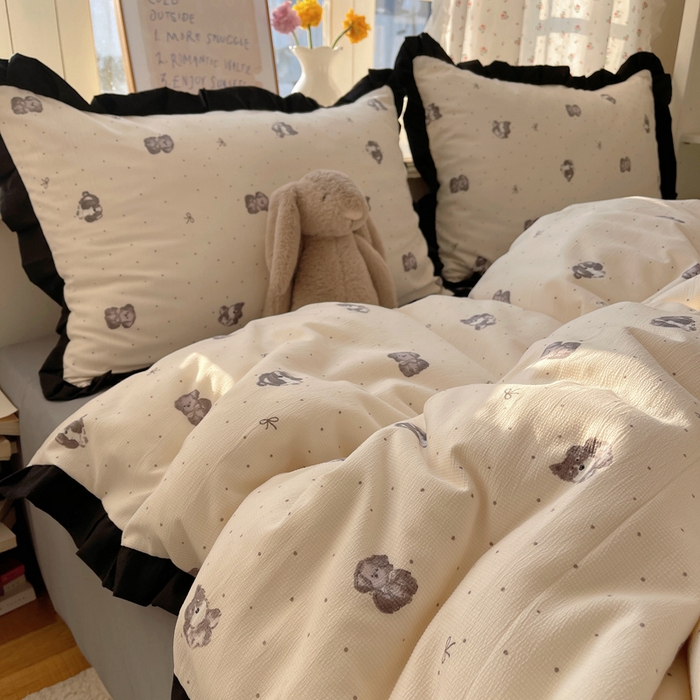 91家纺网 家纺一手货源 找家纺 红嘴企鹅 2025新款双层纱水洗棉赫本风四件套 赫本风-哈基米