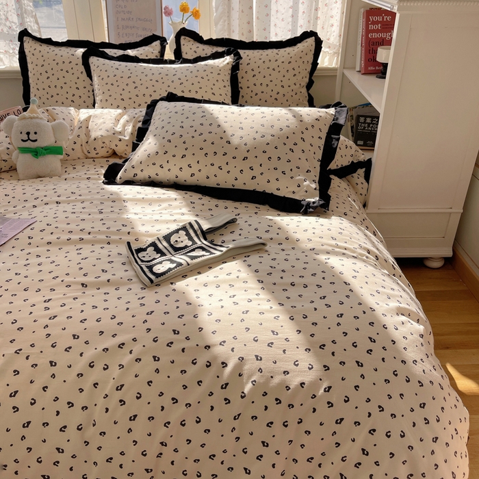 91家纺网 家纺一手货源 找家纺 红嘴企鹅 2025新款双层纱水洗棉赫本风四件套 赫本风-豹纹